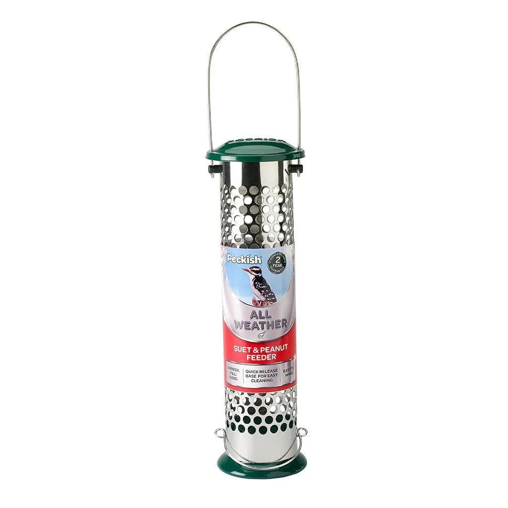 Peckish All Weather Suet & Peanut Feeder, heavy duty, holds 600g, easy to hang and fill – available at Keans Claremorris.