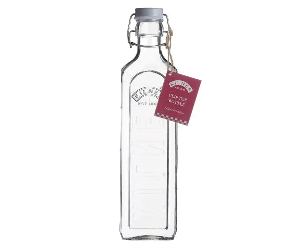 Kilner 1 Litre Clip Top Bottle with embossed logo and volume markers, ideal for preserving drinks – Keans Claremorris.