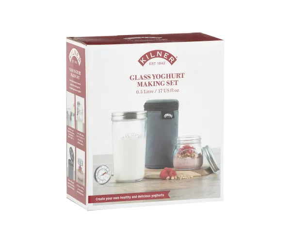 Kilner Yoghurt Making Set with glass jars, thermometer, insulating pouch, and recipe booklet – fresh homemade yoghurt |