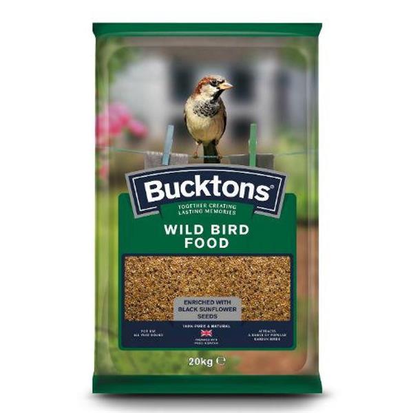 Bucktons Wild Bird Seed 20kg with mixed seeds for year-round feeding, rich in protein and fats – available at Keans