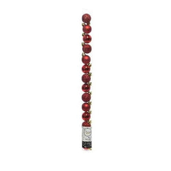Pack of 14 shatterproof 3cm red Christmas baubles with shiny, matt, glitter finishes and gold wire hangers – Keans