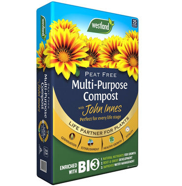 Peat Free Multi-Purpose John Innes Compost 25L, enriched with BIO3 for strong roots, eco-friendly, versatile use – Keans