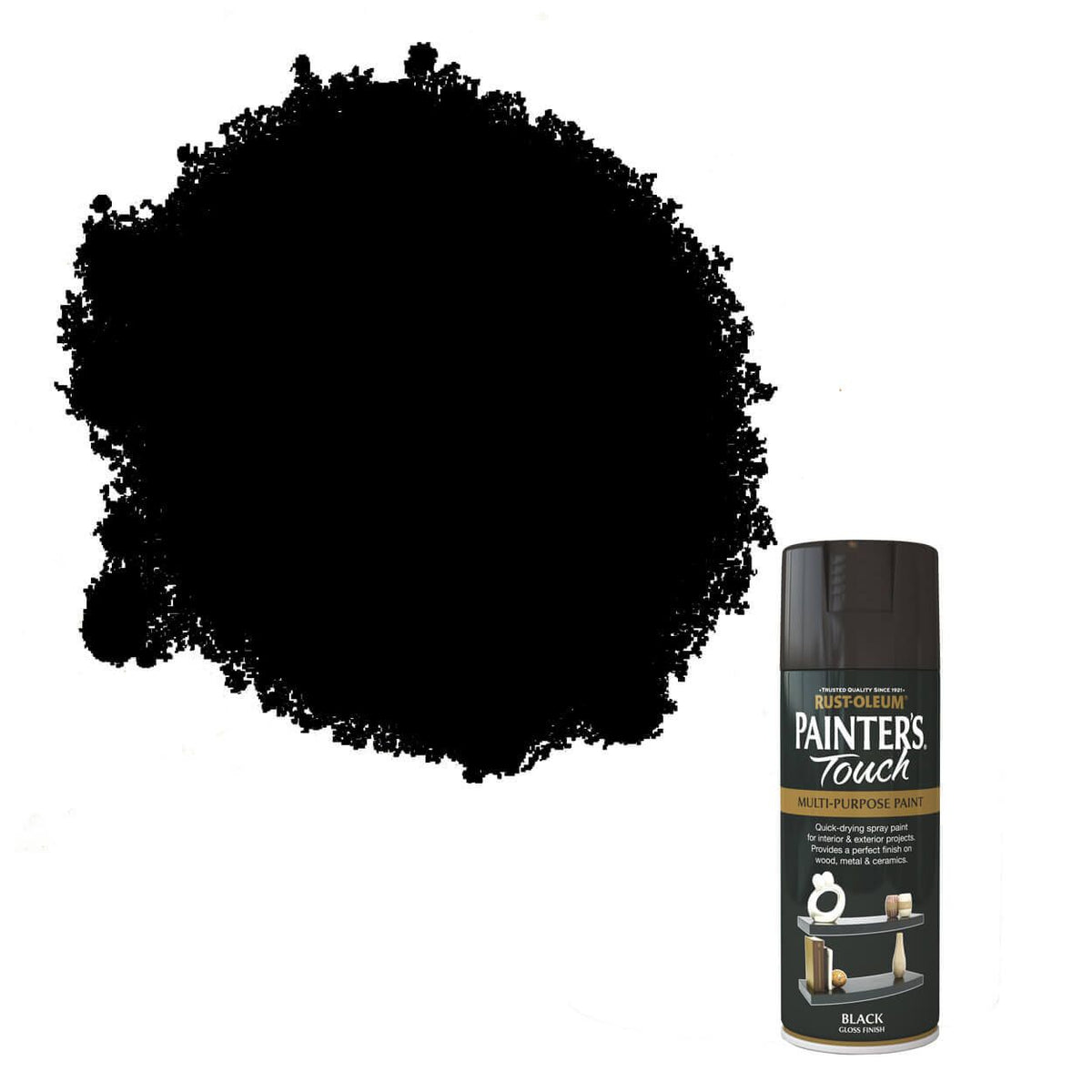 Rust-Oleum Painter's Touch Gloss Black Spray Paint 400ml can – durable, high-gloss finish | Keans Claremorris