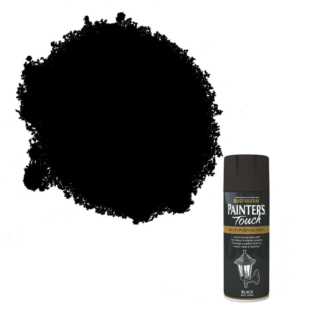 Rust-Oleum Painter's Touch Flat Black Spray Paint 400ml can, durable finish, available at Keans Claremorris