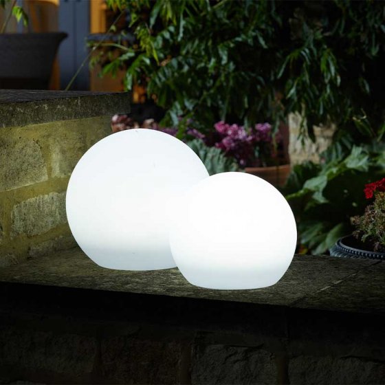 Lunieres Orb Ex Large solar light, 25cm diameter, ambient outdoor lighting, USB rechargeable, Keans Claremorris.