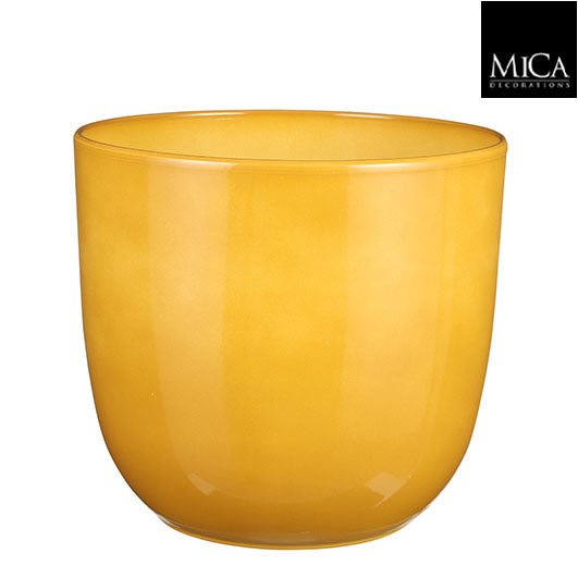 Tusca round ochre pot, 25cm height x 28cm diameter, stylish planter for indoor/outdoor use - Keans Claremorris
