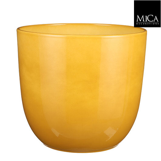 Tusca round ochre pot, 28.5cm height, 31cm diameter, decorative planter – Keans Claremorris
