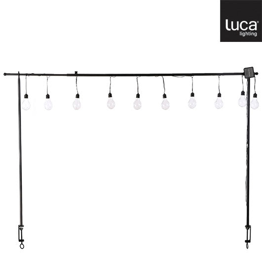 Table hanger black with 10 warm white led bulbs solar - l250xh110cm