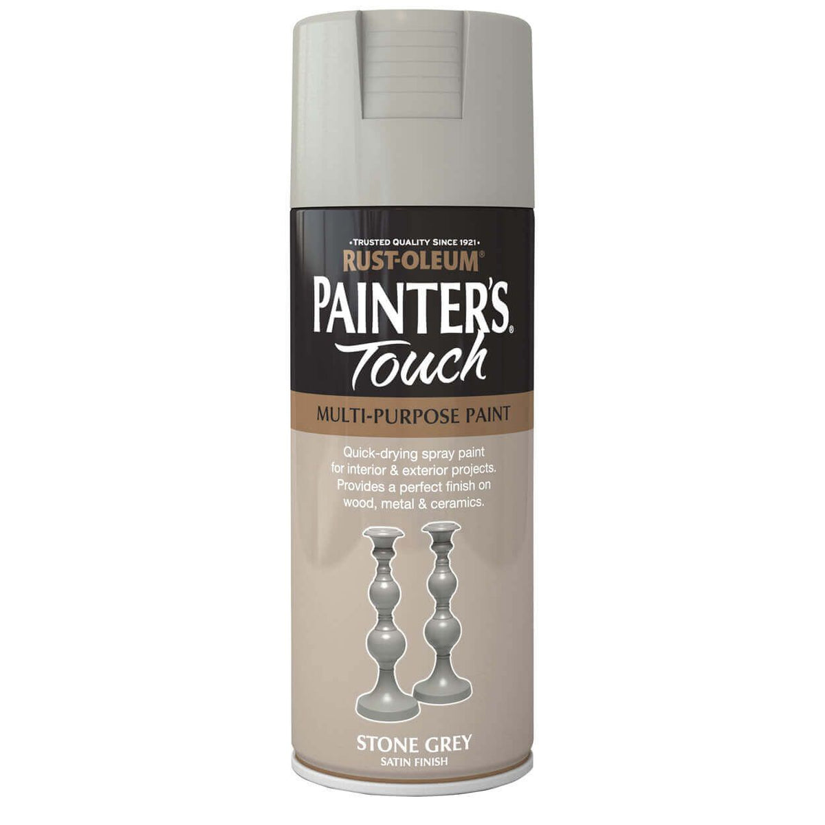 Rust-Oleum Painter's Touch Stone Grey 400ml spray paint, fast-drying, durable finish, multi-purpose, available at Keans