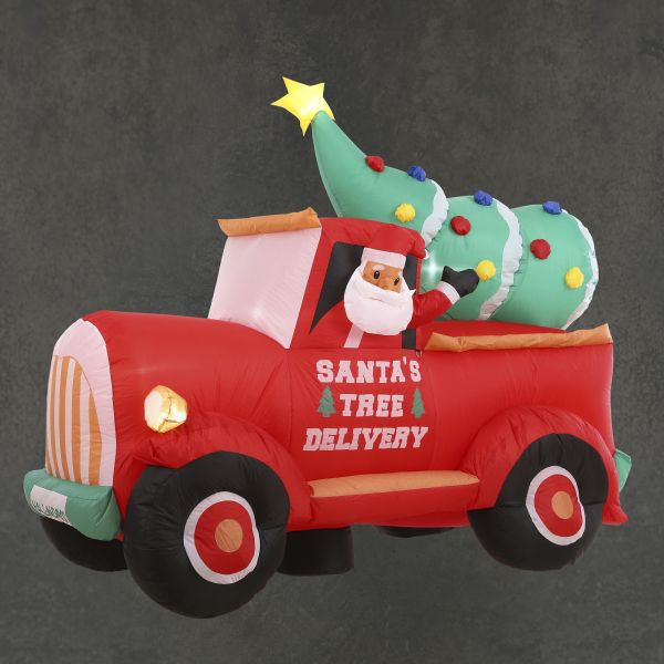 Inflatable red Santa car with 7 white LEDs, IP44 waterproof, 180cm tall, polyester, UK plug – Keans Claremorris