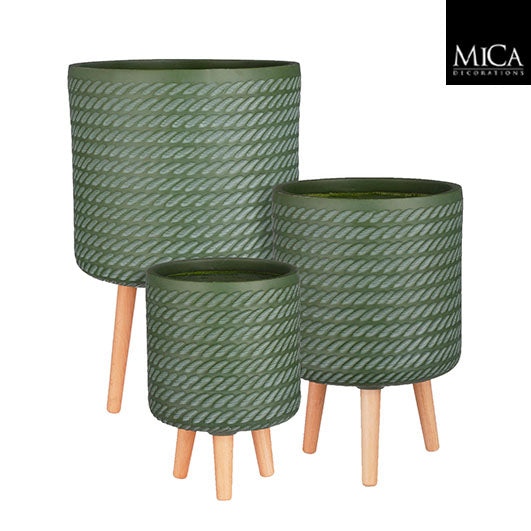 Set of 3 Corda green pots on stands, 62cm height x 36cm diameter - Keans Claremorris