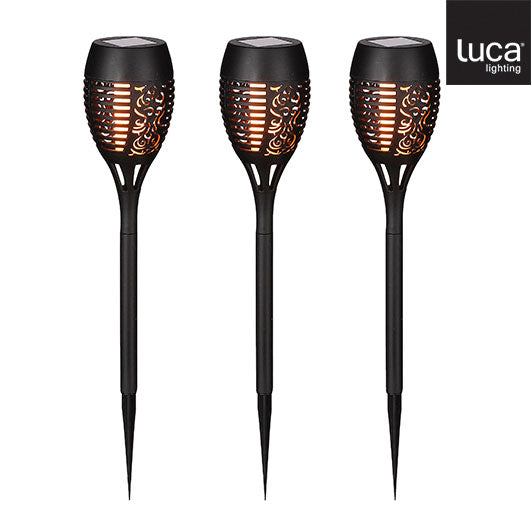 Black solar garden stake torch with 12 warm white LEDs, 46x7.5cm – Keans Claremorris