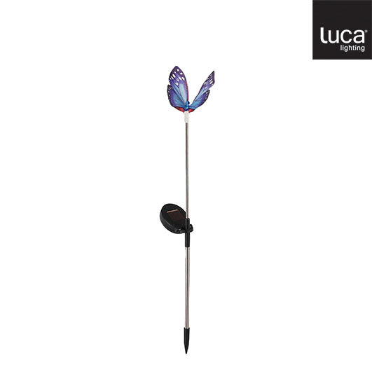 Garden stake butterfly solar light, blue and warm white LED, 12x12x90cm, solar-powered - Keans Claremorris