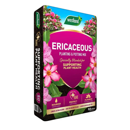 Ericaceous Planting & Potting Mix 50L with slow release feed and iron for acid-loving plants – available at Keans Claremorris