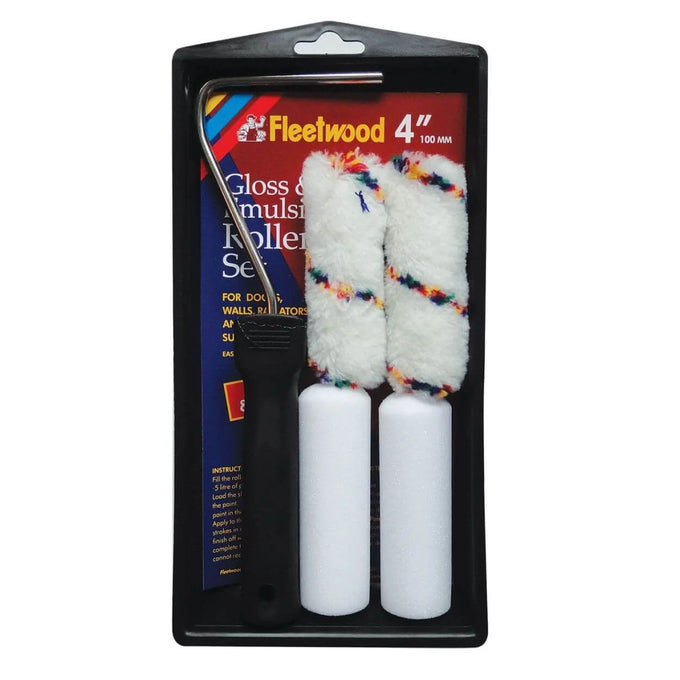 Fleetwood 4" Gloss & Emulsion Roller Set with handle, foam and emulsion sleeves, ideal for small areas - Keans Claremorris