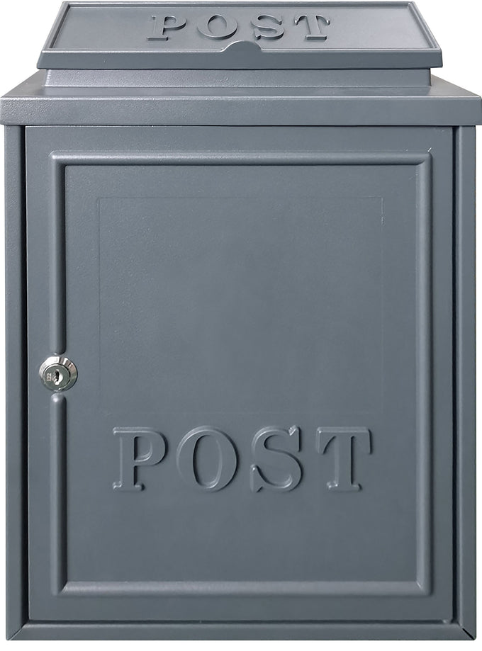 Manor Grey Cast Aluminium Wall Mounted Postbox with Lock, Large A4 Letterflap, 16x11x5 inch – Keans Claremorris