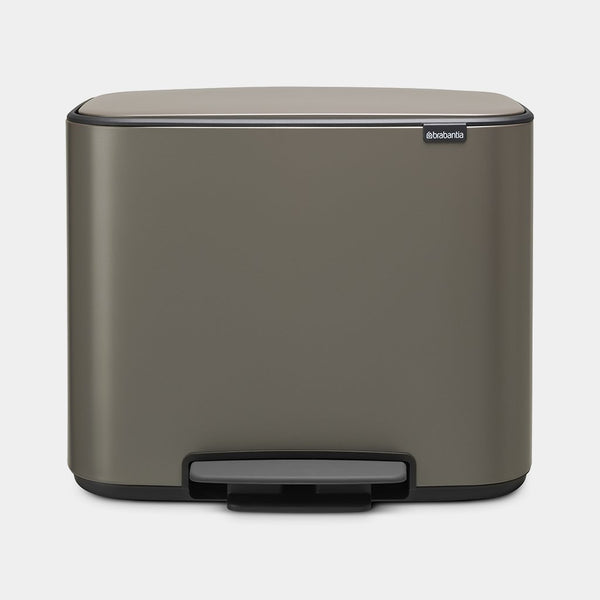 Brabantia Bo Pedal Bin 11 & 23L Platinum, dual compartments, silent lid, non-skid base - Keans Claremorris