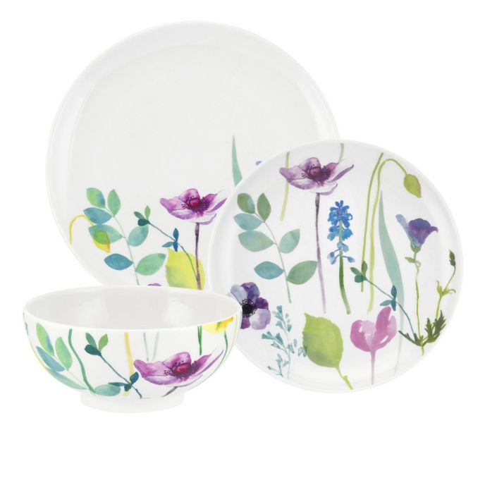 Water Garden 12 Piece Dinner Set with floral design, durable ceramic plates and bowls – available at Keans Claremorris.