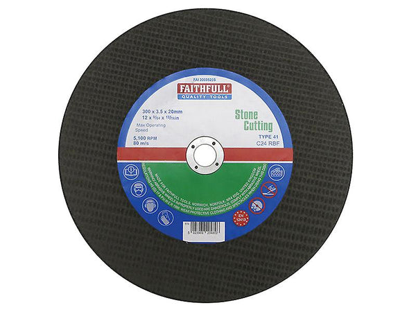 Faithfull 300x3.5x20mm stone cutting disc, silicon carbide, fibreglass reinforced, heavy-duty, from Kean’s Claremorris. –