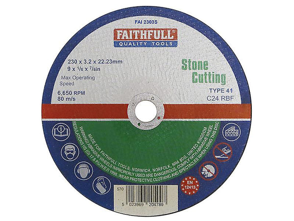 Faithfull 230mm x 3.2mm stone cutting disc, silicon carbide, fibreglass reinforced, EN 12413 certified – Kean’s Claremorris