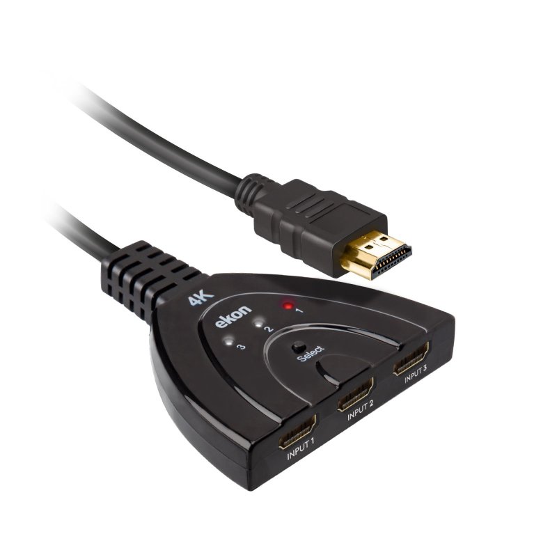 Manual HDMI switcher, 3 inputs, 1 output, black color