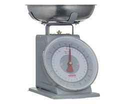 Rayware Living Grey Kitchen Scales with large stainless steel bowl, vintage dial, measures grams and ounces – Keans