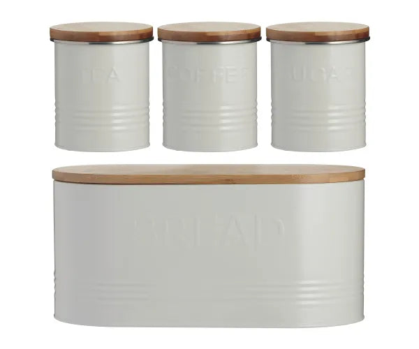 Typhoon Essentials Cream 4-Piece Storage Set with airtight canisters and bamboo lids, durable kitchen organization – Keans