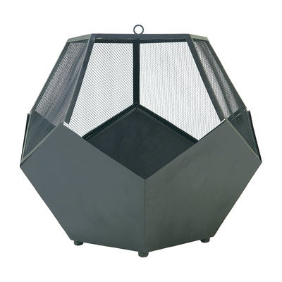 Pentagon Firebowl with Screen, Log Grate & Poker for 360° fire view, safe outdoor heating - Keans Claremorris