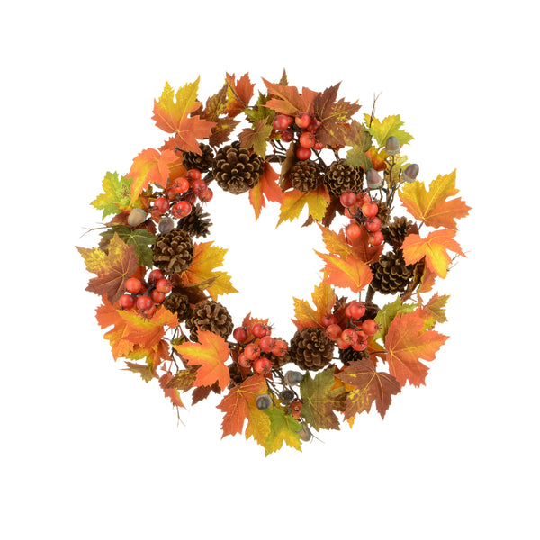 September Maple Wreath 60cm with vibrant red and yellow autumn leaves, perfect fall decor by Keans Claremorris