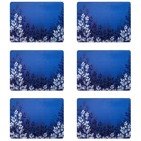 Denby Blue Foliage 6-piece coaster set with unique Imperial Blue glaze, perfect table accessory – available at Keans