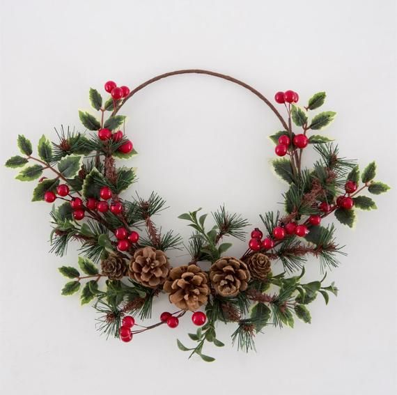 50cm Red Berry and Holly Half Wreath