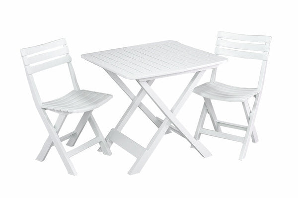 Foldable White Bistro Set with two chairs and table, perfect for camping and picnics – Keans Claremorris