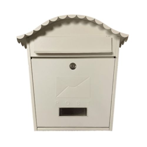 Manor Grain Cream steel postbox with cast aluminum door, rainproof letterflap, lockable front, 14x10x4 inch – Keans