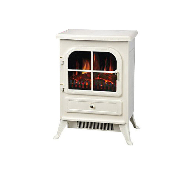 Classic Electric Stove Cream 1800W with log flame effect, adjustable heat and brightness, cast finish – Keans Claremorris