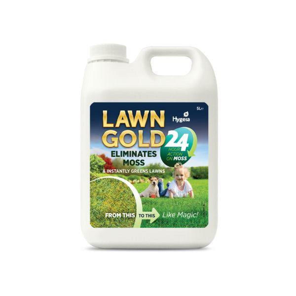 Hygeia Lawn Gold 2.5L rapid greening tonic, kills moss, treats 750m2, easy application – Keans Claremorris.