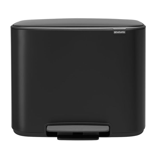 Brabantia Bo Pedal Bin 11 & 23L Matt Black steel, dual compartments, silent lid, non-skid base – Keans Claremorris