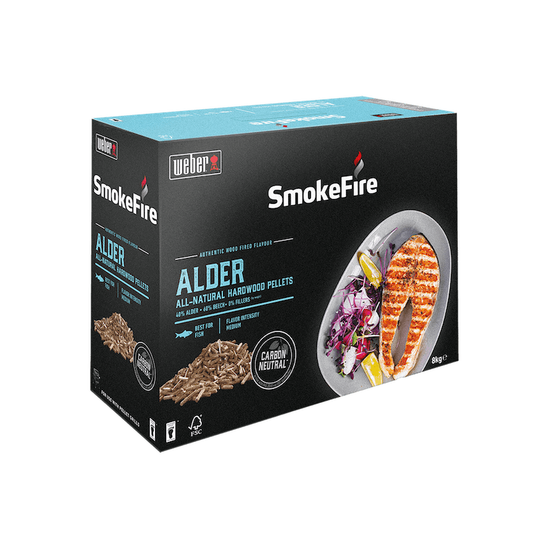 Wood Pellets FSC Alder 8kg, 40% alder 60% beech hardwood, medium smoke, eco-friendly BBQ pellets from Kean’s Claremorris –