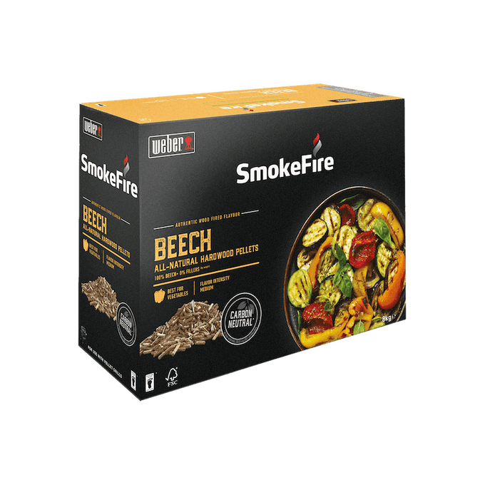 Weber FSC Beech Wood Pellets 8kg, 100% pure beech hardwood, FSC certified, clean-burning BBQ fuel from Kean’s Claremorris –