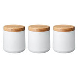 Denby Set of 3 White Storage Canisters with Acacia lids, 700ml, galvanised steel, airtight seal – Keans Claremorris.