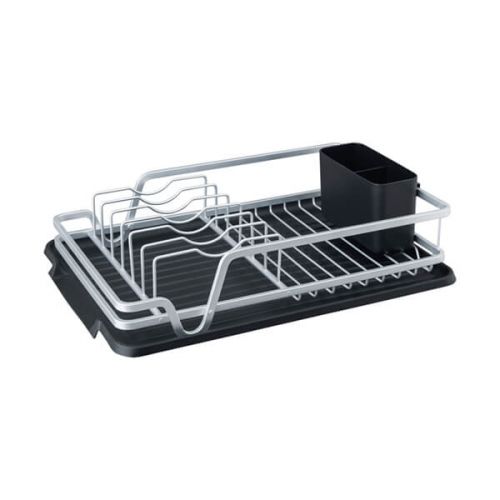 Denby Black Dish Drainer with removable aluminium rack and cutlery holder, non-slip rubber feet, available at Keans