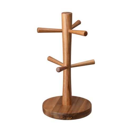 Denby Wooden Mug Tree in sustainable Acacia wood, holds 6 mugs, compact design, available at Keans Claremorris.