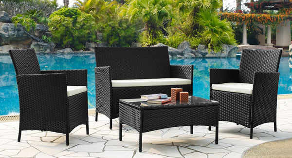 Sofia Four Piece Lounger Set with two armchairs, loveseat, and coffee table for outdoor comfort – Keans Claremorris.