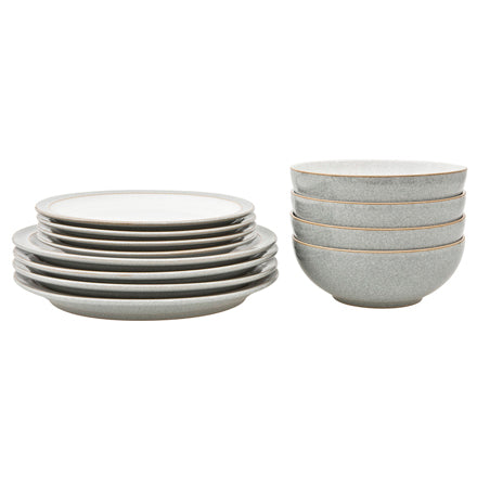 Denby Elements Light Grey 12 Piece Tableware Set - Durable stoneware dinnerware, available at Keans Claremorris