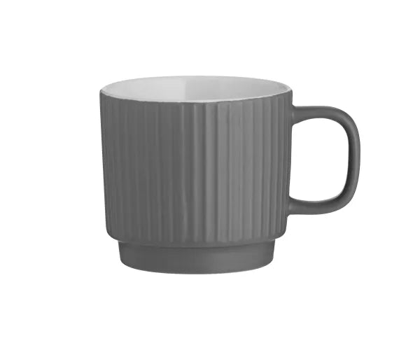 Mason Cash Embossed Line Grey Mug 355ml, matt finish, durable fine china, dishwasher & microwave safe – Keans Claremorris