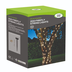200 warm white firefly string lights, solar-powered, auto on/off, 21.9m, perfect for garden decor – Keans Claremorris