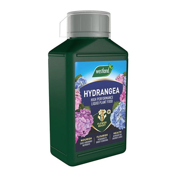 Westlands Hydrangea Specialist Liquid Feed 1L for bigger blooms, greener leaves, and drought control – available at Keans