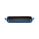 Le Creuset 32cm Azure Cast Iron Rectangular Grill with ribbed base, satin black enamel, suitable for all hobs – Keans