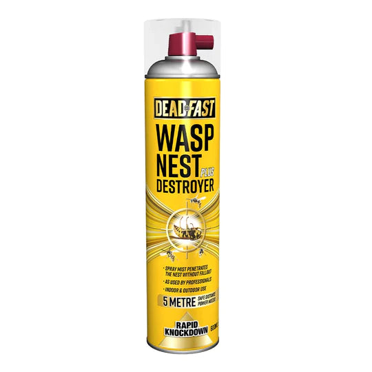 Deadfast Wasp Nest Plus Destroyer Spray 600ml with 5m blast nozzle, rapid knockdown, indoor/outdoor use - Keans Claremorris