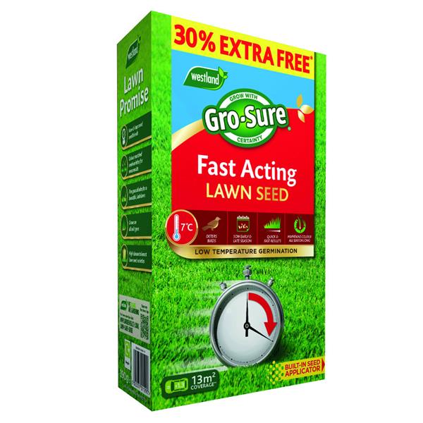 Gro Sure Fast Act Lawn Seed 10m2+30% for quick germination, hardy grass, bird deterrent, ideal early/late season - Keans