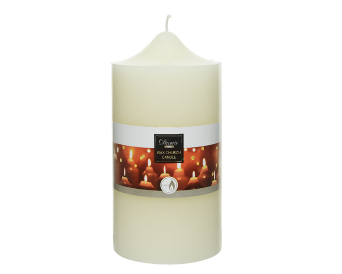 Ivory paraffin church candle, 10cm diameter, 20cm height, unscented, 155-hour burn – Keans Claremorris.